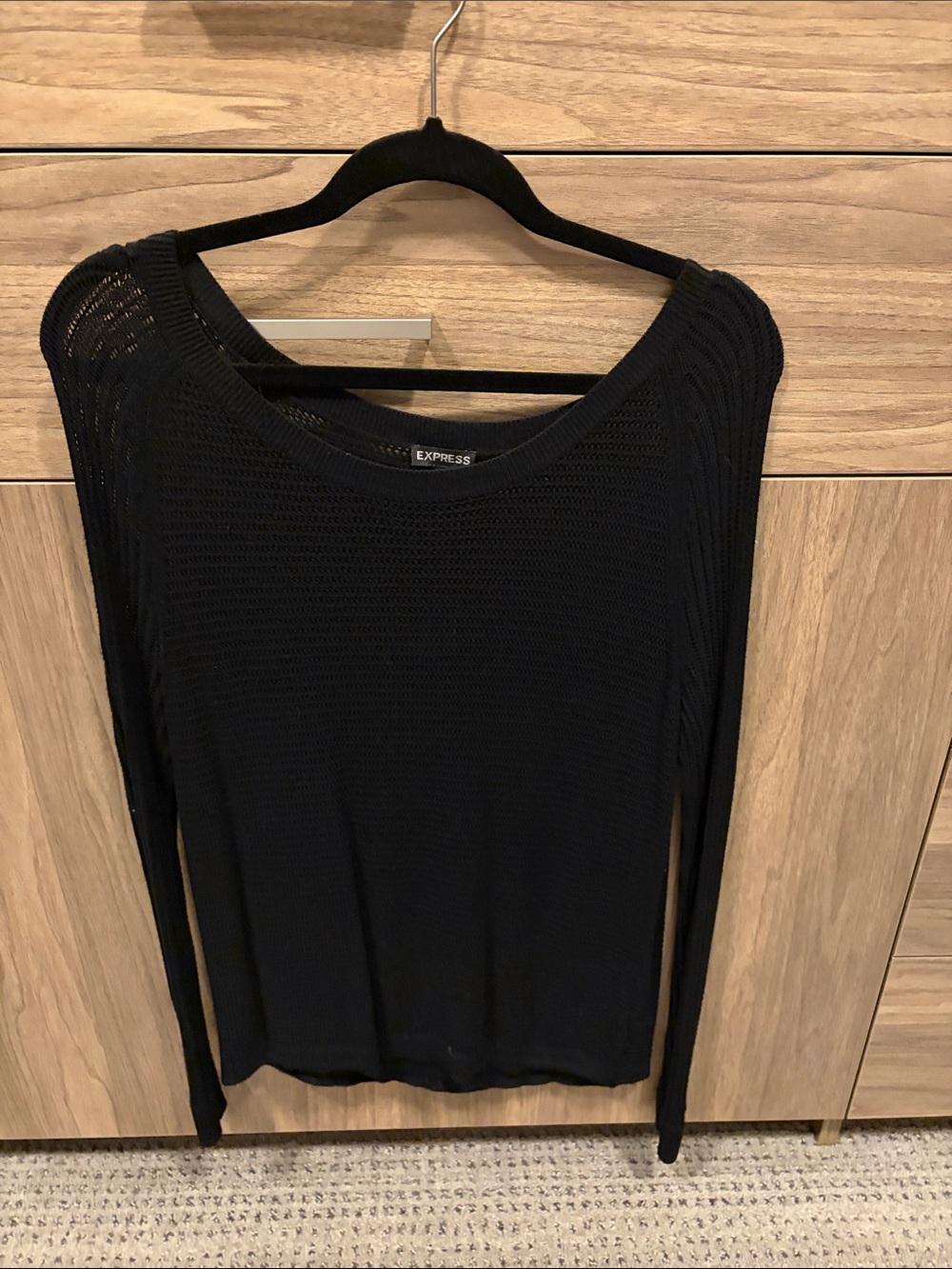 Express Women's Black Lightweight Mesh Knit Long-Sleeve Top